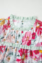 Floral Stripe Patchwork Ruffle Short Sleeve Blouse