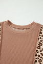 Leopard Colorblock Reverse Seam Corded Knit Long Sleeve Top