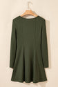 Guacamole Green Rib Knit Square Neck Buttoned Long Sleeve Mini Dress