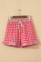 Gingham Ruffle Stripe Patchwork Lace Tie Shorts