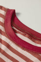 Stripe Contrast Long Sleeve Top & Elastic Waistband Short Set
