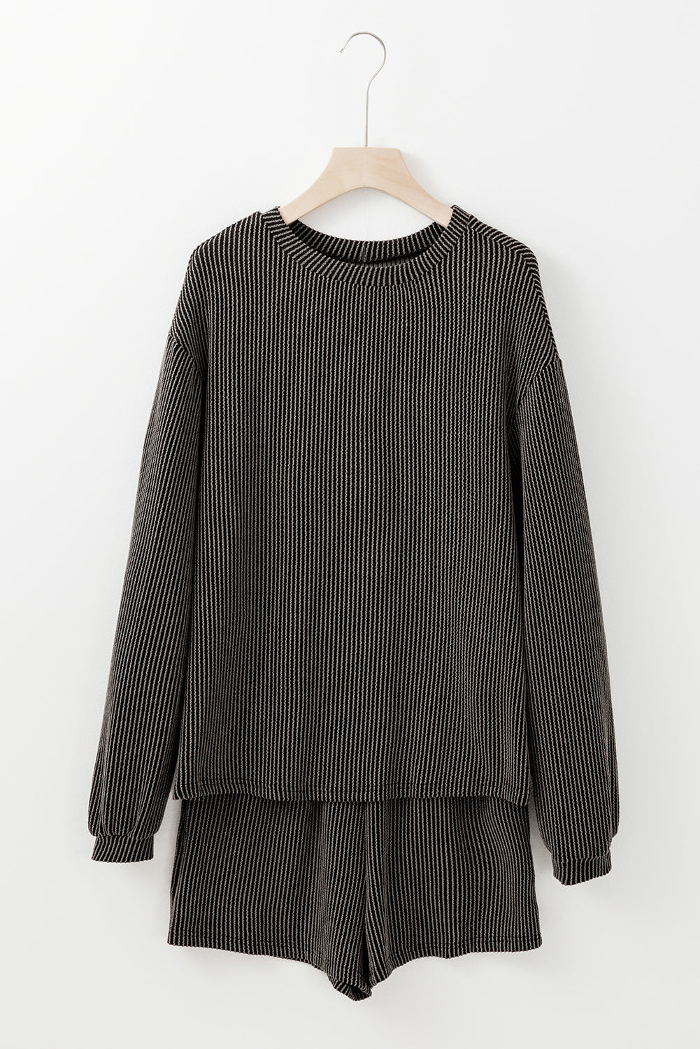 Corded Knit Long Sleeve Top and Shorts Set