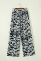 Camo Drawstring High Waist Wide Leg Pants
