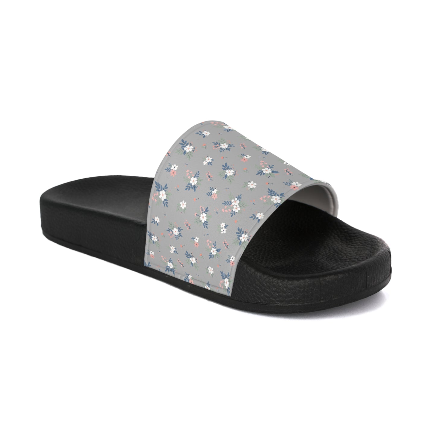 Women's Floral Grey Slide Sandals – Casual Garden Print Pool Slides