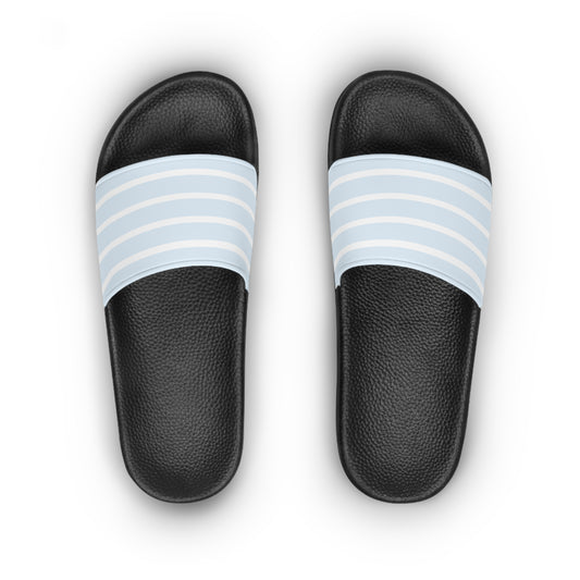 Striped Light Blue Women's Slide Sandals — Casual Pool & Beach Slides