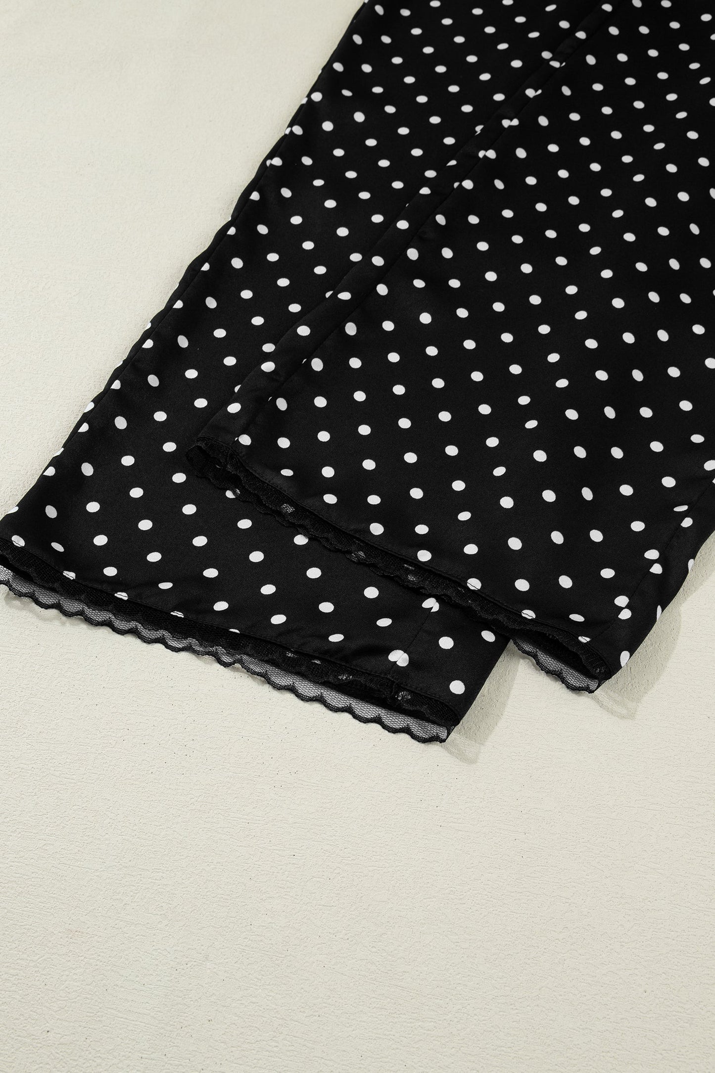 Polka Dot Elastic Waist Lace Hem Pants