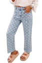 Polka Dot Denim Raw Hem Barrel Jeans