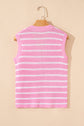Stripe Buttoned V-Neck Sweater Knit Top