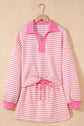 Stripe Collared V-Neck Pullover and Skort Set