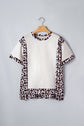 Leopard Ribbed Patchwork Uneven Hem T-Shirt