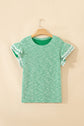Stripe Twill Ruffle Lace Short Sleeve Blouse
