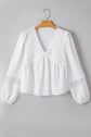 Solid Floral Guipure Lace Frilled Long Sleeve Blouse