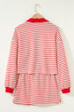Stripe Collared V-Neck Pullover and Skort Set