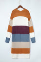 Multicolor Colorblock Open Front Long Knit Cardigan