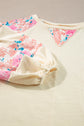 Floral Patchwork Balloon Sleeve Textured Blouse