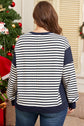 Plus Size Stripe Colorblock Patchwork Long Sleeve Sweatshirt