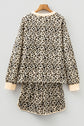 Leopard Contrast Trim Pullover and Drawstring Shorts Set