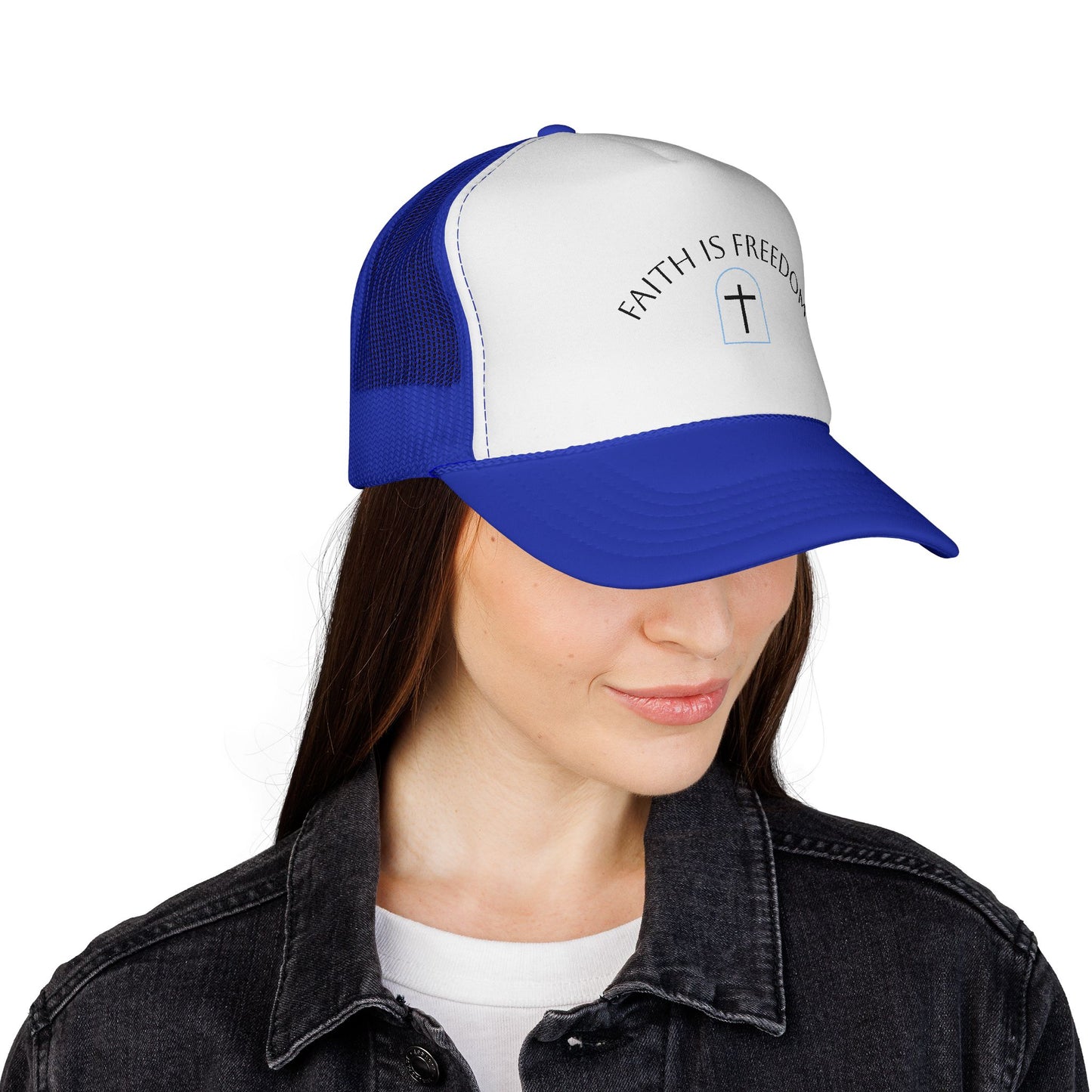 Faith Is Freedom Trucker Cap — Christian Cross Mesh Hat