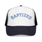 Baptized Foam Trucker Hat — Navy Mesh Christian Cap