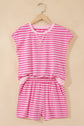 Stripe Cap Sleeve Tee & Elastic Waist Shorts Set