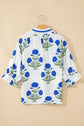 Flower Contrast V-Neck 3/4 Sleeve Blouse