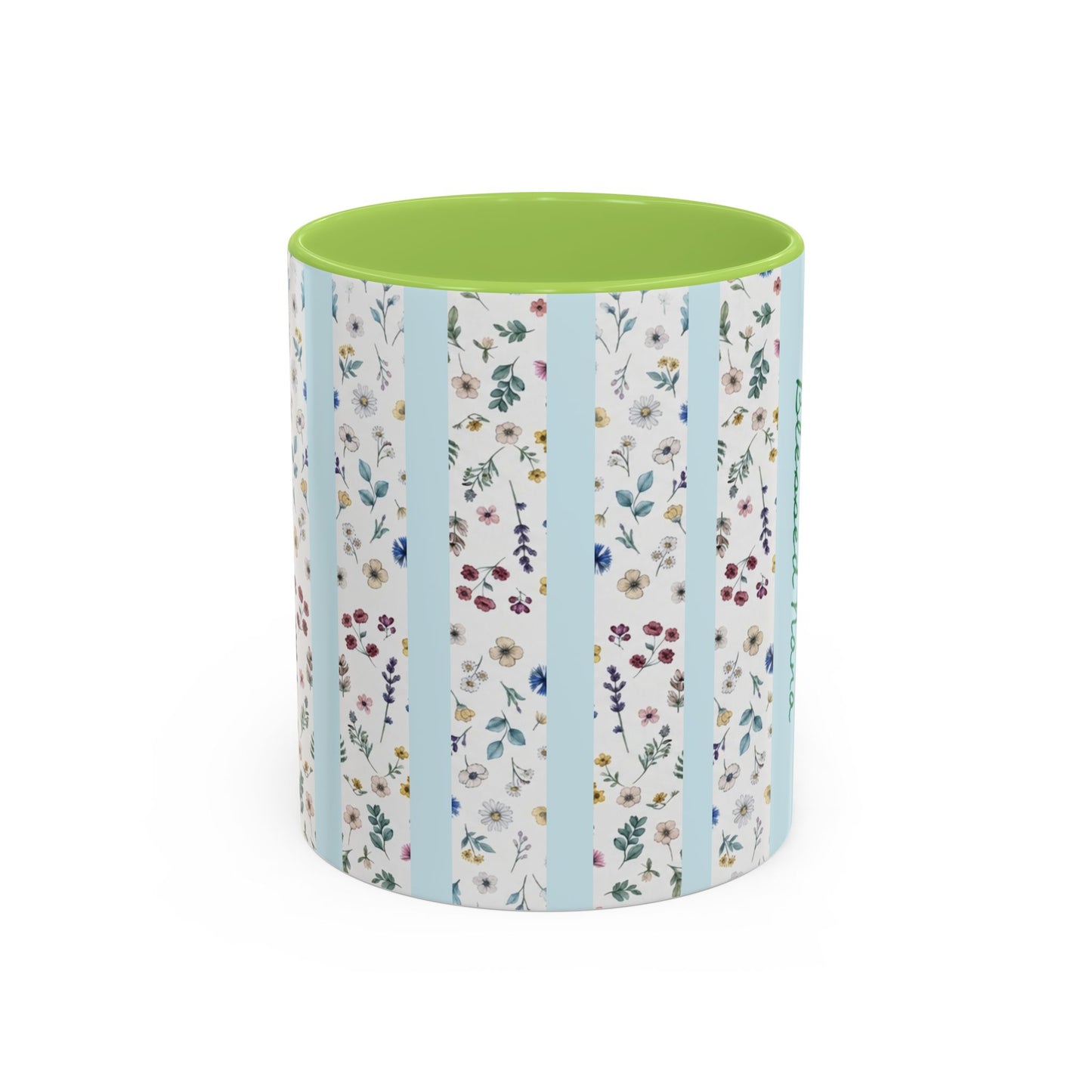 Blessed Nana Floral Accent Coffee Mug — Blue Striped 11/15oz