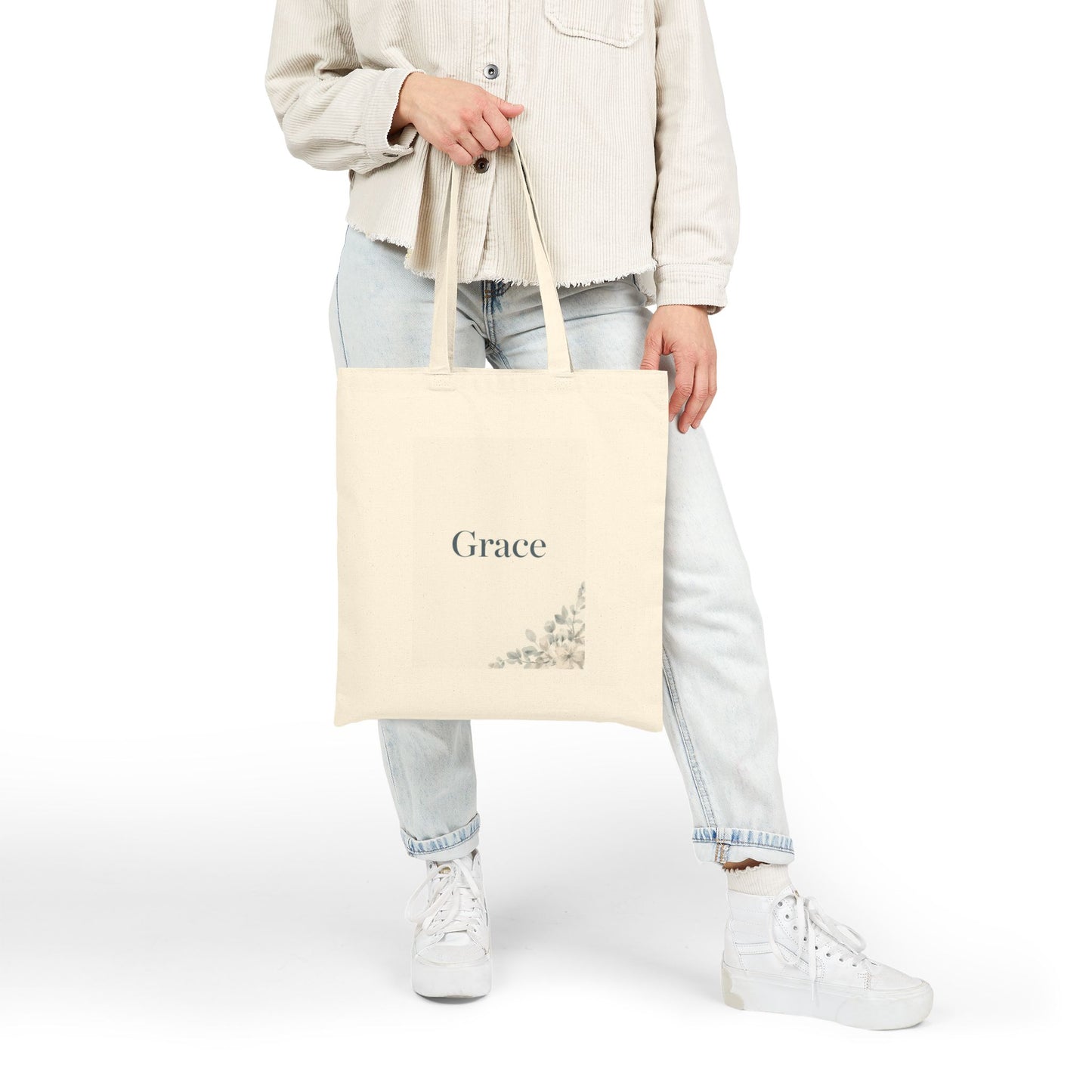 Grace Floral Canvas Tote — Cotton Grocery & Everyday Shopper, Minimalist