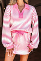 Stripe Collared V-Neck Pullover and Skort Set