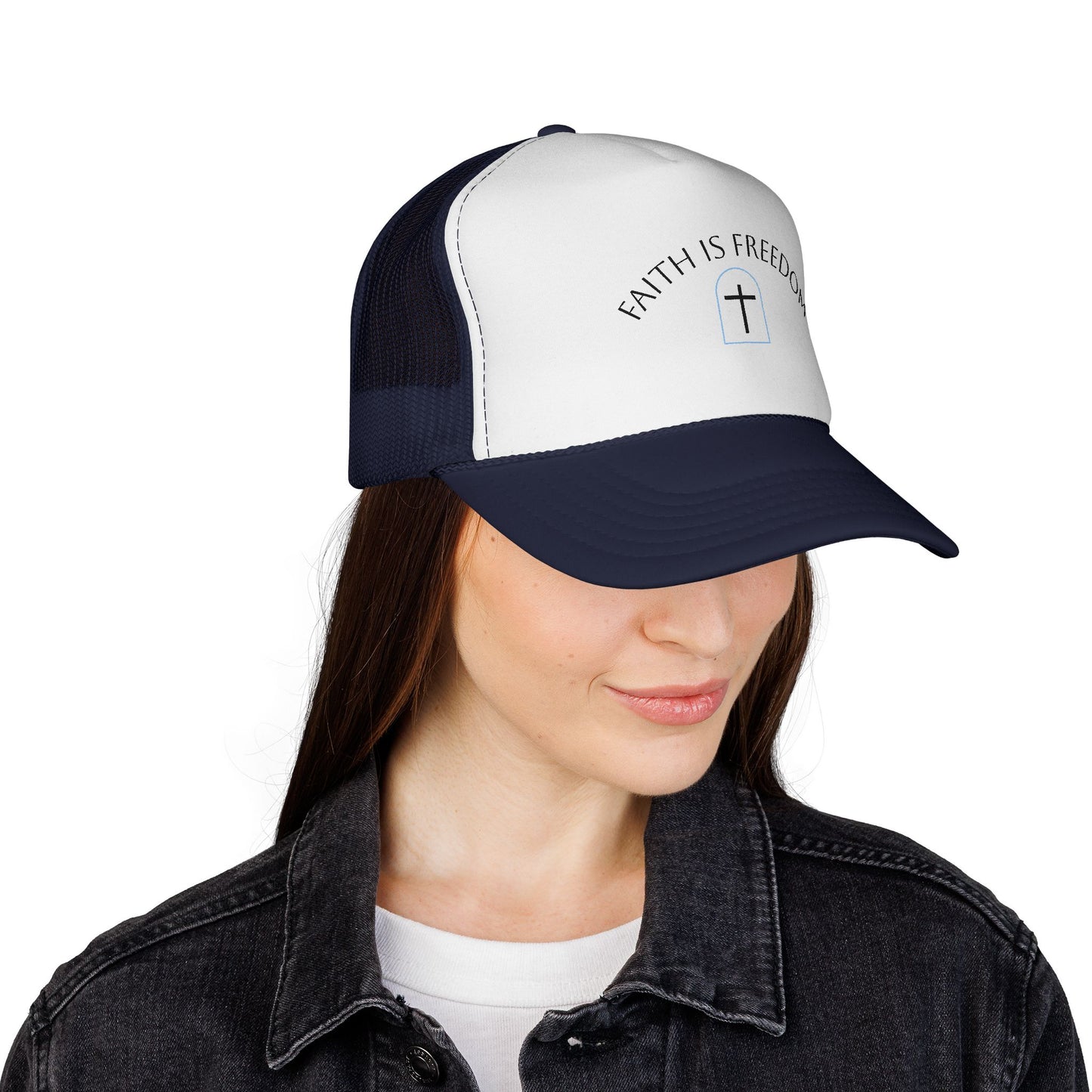 Faith Is Freedom Trucker Cap — Christian Cross Mesh Hat