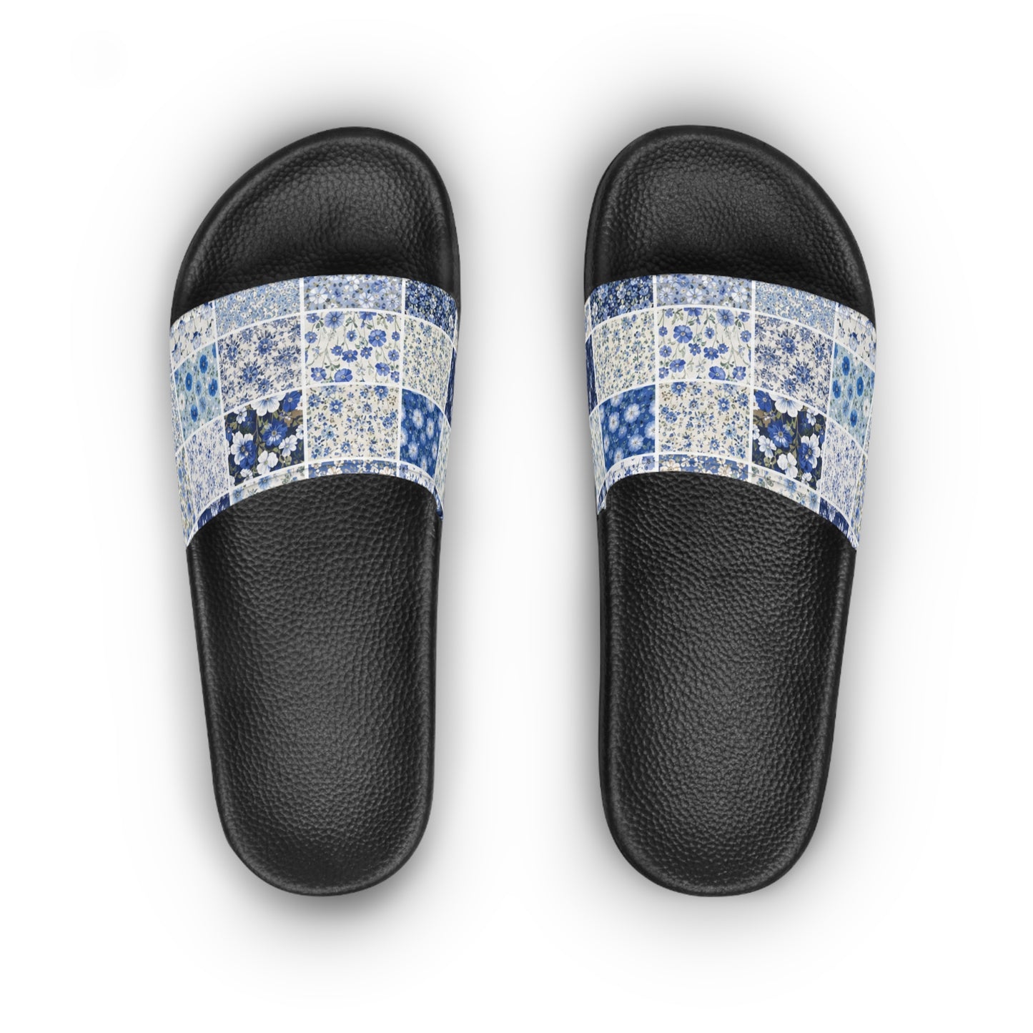 Tile Pattern Women's Slide Sandals — Blue Mosaic Pool & Beach Slides
