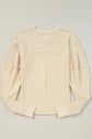 Beige Thermal Knit Patchwork Exposed Seam Long Sleeve Top