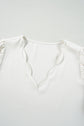 White Scalloped V Neckline Lace Hollowed Lantern Sleeve Blouse