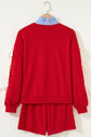 Stripe Collar Bow Tie Sweatshirt and Shorts Set