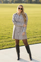 White Stripe Plus Size Plaid Buttoned Raw Hem Tunic Shirt Dress