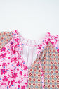 Boho Floral Patchwork Bubble Sleeve Blouse