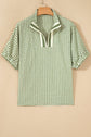 Gingham Plaid Colorblock Trim Split Neck Blouse