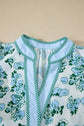 Floral Stripe V-Neck Flutter Sleeve Blouse
