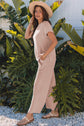 Blue Solid Corded Knit Short Sleeve T Shirt and Wide Leg Pants Set