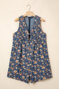 Floral Denim Bow Tie V-Neck Romper