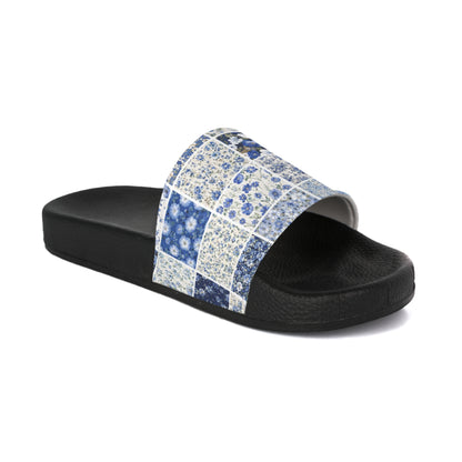 Tile Pattern Women's Slide Sandals — Blue Mosaic Pool & Beach Slides