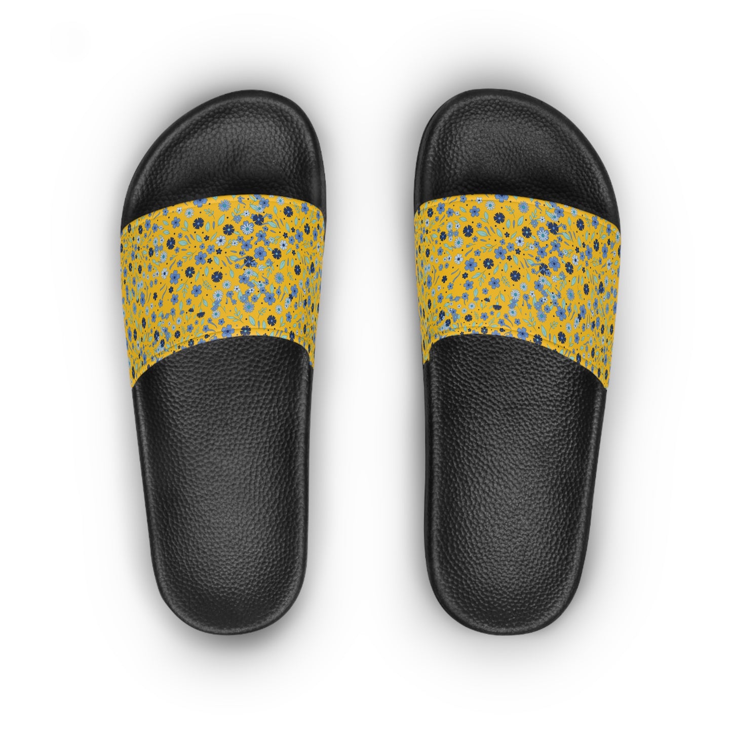Yellow Floral Slide Sandals — Women's Summery Pool & Beach Slides