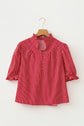 Stripe Ruffle Puff Sleeve Button Front Blouse