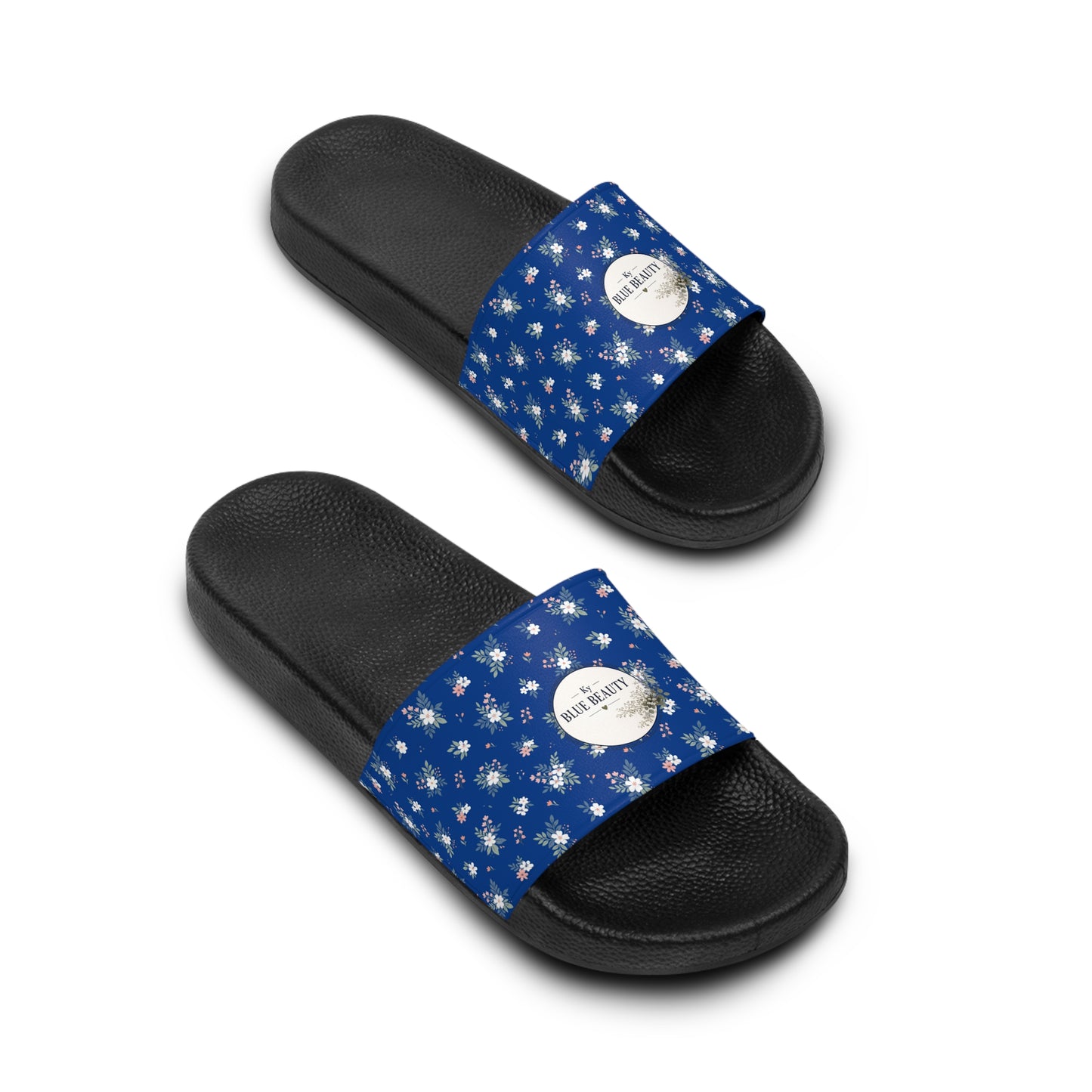 Blue Floral Pattern Slide Sandals | Navy Ditsy Flowers Slides| Hometown Collection