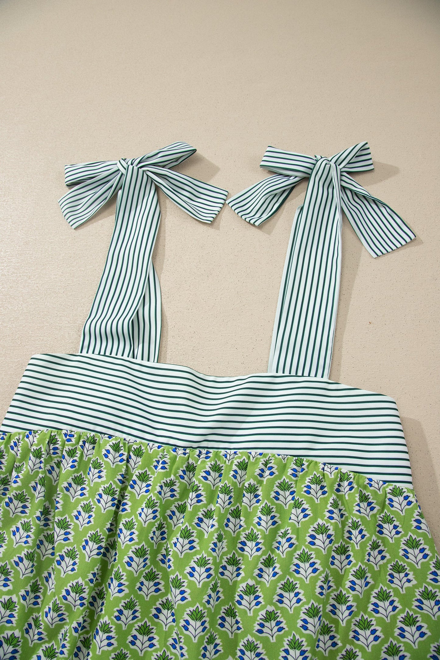 Floral Stripe Tie Strap Babydoll Tank Top