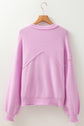 Pink Raw Edge Ribbed Detail Drop Shoulder Sweater