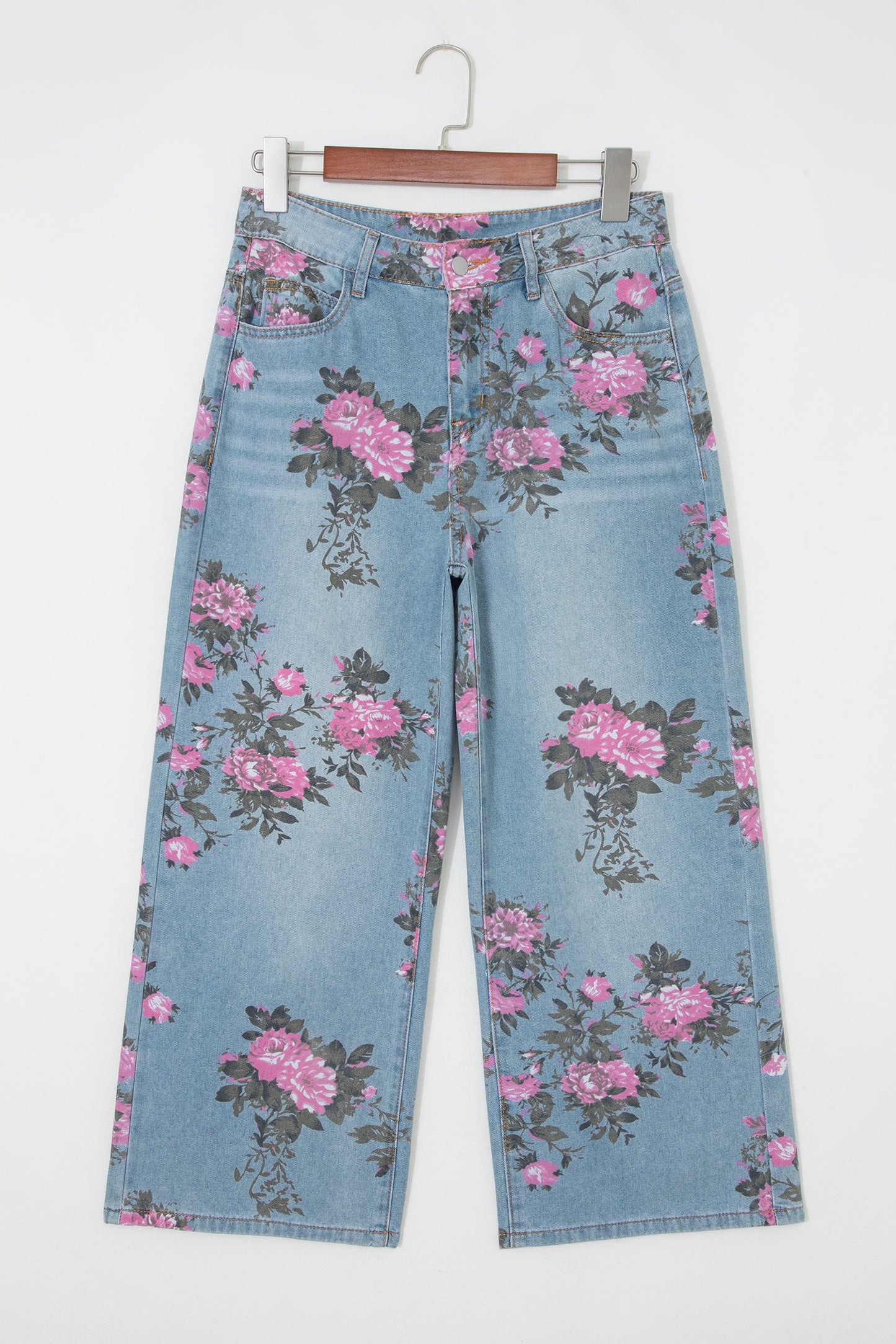 Sky Blue Garden Floral Print Bootcut Jeans