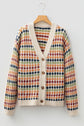 Multicolour Dotty Pattern Knit Button Front V Neck Sweater Cardigan