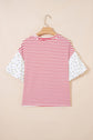 Floral Stripe Patchwork Puff Sleeve Round Neck Top