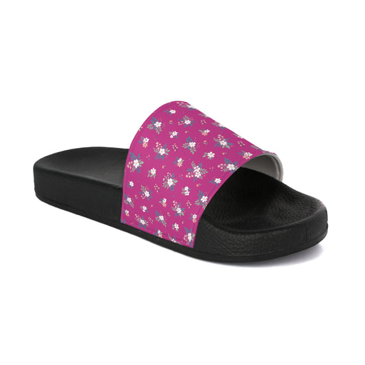 Pink Floral Slide Sandals — Women's Summer Pool & Beach Slides