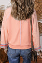 Meadow Mist Green Waffle Knit Wide Bracelet Sleeve Patchwork Raglan Top
